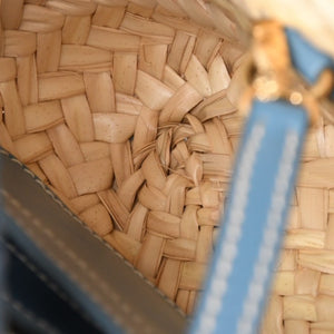 Very Good Condition MIU MIU Basket Bag Raffia Mini Basket Bag 2WAY Beige Turquoise Blue 5BA282 Used 4a001712