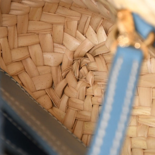 Very Good Condition MIU MIU Basket Bag Raffia Mini Basket Bag 2WAY Beige Turquoise Blue 5BA282 Used 4a001712