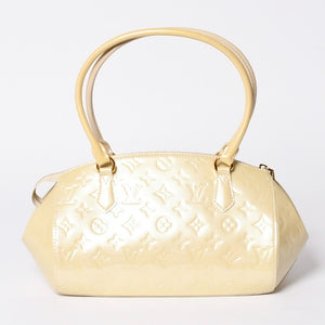 極美品 LOUIS VUITTON ルイヴィトン シャーウッドPM ヴェルニライン ハンドバッグ M91491 アイボリー ゴールド金具 中古 4a001608