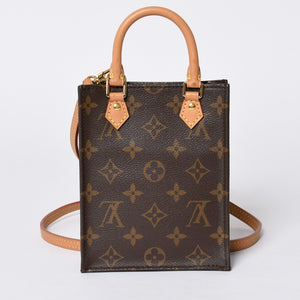 Very good condition LOUIS VUITTON Petit Sac Pla 2WAY bag M69442 Monogram Brown Gold hardware Used 4a001175