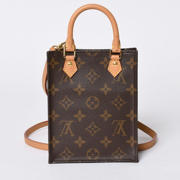 Very good condition LOUIS VUITTON Petit Sac Pla 2WAY bag M69442 Monogram Brown Gold hardware Used 4a001175