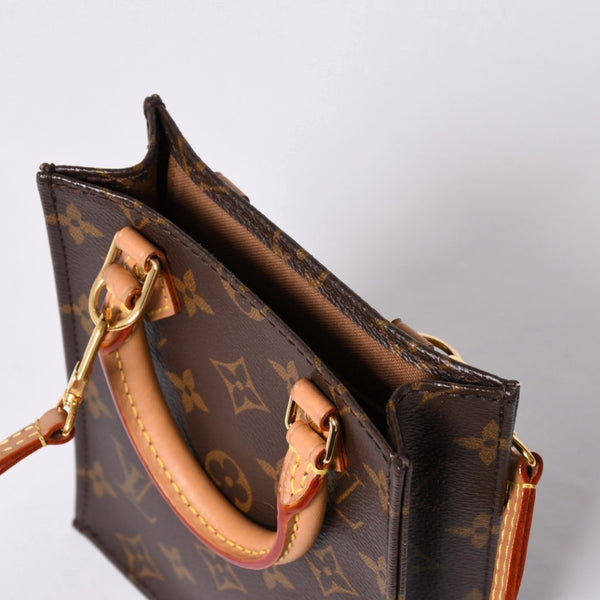 Very good condition LOUIS VUITTON Petit Sac Pla 2WAY bag M69442 Monogram Brown Gold hardware Used 4a001175