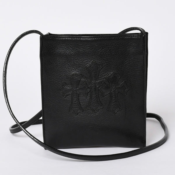 Very Good Condition CHROME HEARTS Square Pocket 3 Cemetery Cross Patch Shoulder Bag Black Silver Hardware Used 4a001763