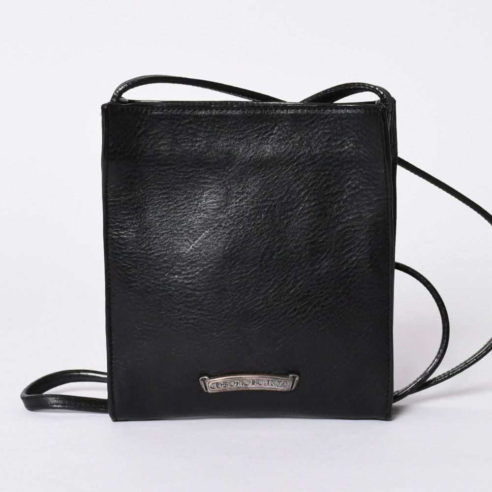 極美品 CHROME HEARTS クロムハーツ スクエアポケット 3セメタリークロスパッチ ショルダーバッグ ブラック シルバー金具 中古 4a001763