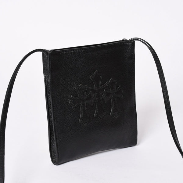Very Good Condition CHROME HEARTS Square Pocket 3 Cemetery Cross Patch Shoulder Bag Black Silver Hardware Used 4a001763