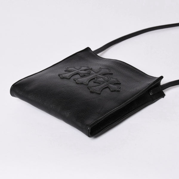 Very Good Condition CHROME HEARTS Square Pocket 3 Cemetery Cross Patch Shoulder Bag Black Silver Hardware Used 4a001763