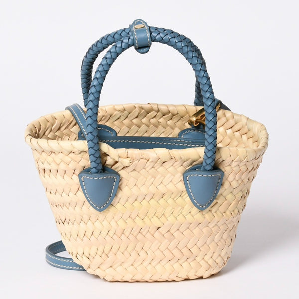 Very Good Condition MIU MIU Basket Bag Raffia Mini Basket Bag 2WAY Beige Turquoise Blue 5BA282 Used 4a001712