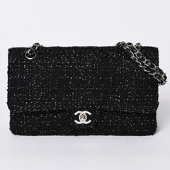 CHANEL Chanel Matelasse 25 W Flap W Chain Shoulder Bag No. 10 Coco Mark Tweed Leather Black Good Condition Used 4a001623