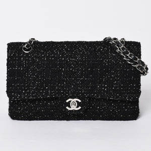 CHANEL Chanel Matelasse 25 W Flap W Chain Shoulder Bag No. 10 Coco Mark Tweed Leather Black Good Condition Used 4a001623