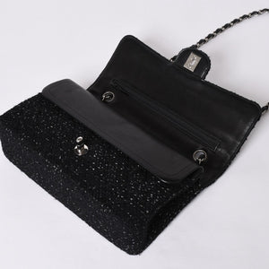 CHANEL Chanel Matelasse 25 W Flap W Chain Shoulder Bag No. 10 Coco Mark Tweed Leather Black Good Condition Used 4a001623