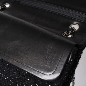 CHANEL Chanel Matelasse 25 W Flap W Chain Shoulder Bag No. 10 Coco Mark Tweed Leather Black Good Condition Used 4a001623