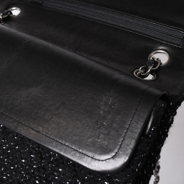 CHANEL Chanel Matelasse 25 W Flap W Chain Shoulder Bag No. 10 Coco Mark Tweed Leather Black Good Condition Used 4a001623