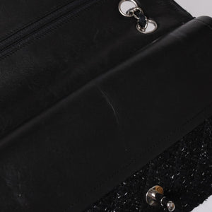 CHANEL Chanel Matelasse 25 W Flap W Chain Shoulder Bag No. 10 Coco Mark Tweed Leather Black Good Condition Used 4a001623