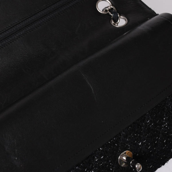 CHANEL Chanel Matelasse 25 W Flap W Chain Shoulder Bag No. 10 Coco Mark Tweed Leather Black Good Condition Used 4a001623