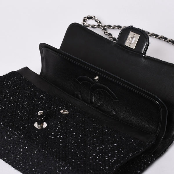 CHANEL Chanel Matelasse 25 W Flap W Chain Shoulder Bag No. 10 Coco Mark Tweed Leather Black Good Condition Used 4a001623