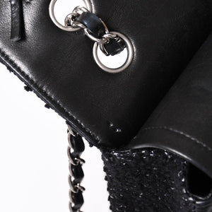 CHANEL Chanel Matelasse 25 W Flap W Chain Shoulder Bag No. 10 Coco Mark Tweed Leather Black Good Condition Used 4a001623