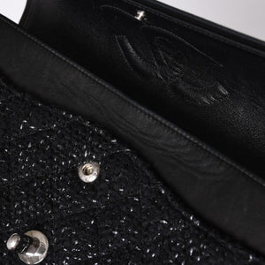 CHANEL Chanel Matelasse 25 W Flap W Chain Shoulder Bag No. 10 Coco Mark Tweed Leather Black Good Condition Used 4a001623