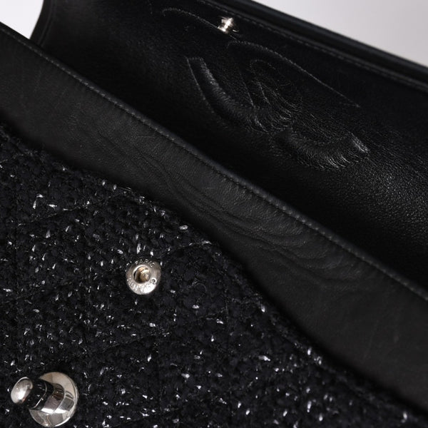 CHANEL Chanel Matelasse 25 W Flap W Chain Shoulder Bag No. 10 Coco Mark Tweed Leather Black Good Condition Used 4a001623