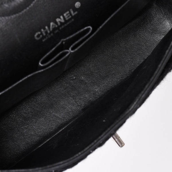CHANEL Chanel Matelasse 25 W Flap W Chain Shoulder Bag No. 10 Coco Mark Tweed Leather Black Good Condition Used 4a001623