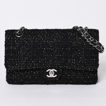 画像をギャラリービューアに読み込む, CHANEL シャネル マトラッセ25 Wフラップ Wチェーンショルダーバッグ 10番台 ココマーク ツイード レザー ブラック 美品 中古 4a001623