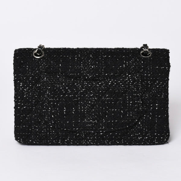 CHANEL Chanel Matelasse 25 W Flap W Chain Shoulder Bag No. 10 Coco Mark Tweed Leather Black Good Condition Used 4a001623