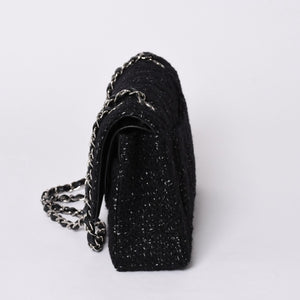 CHANEL Chanel Matelasse 25 W Flap W Chain Shoulder Bag No. 10 Coco Mark Tweed Leather Black Good Condition Used 4a001623