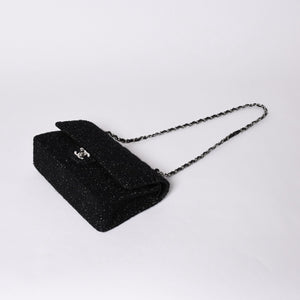 CHANEL Chanel Matelasse 25 W Flap W Chain Shoulder Bag No. 10 Coco Mark Tweed Leather Black Good Condition Used 4a001623