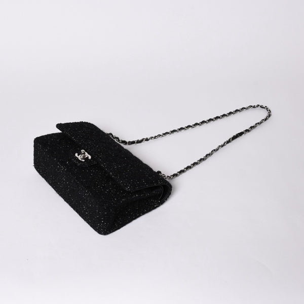 CHANEL Chanel Matelasse 25 W Flap W Chain Shoulder Bag No. 10 Coco Mark Tweed Leather Black Good Condition Used 4a001623