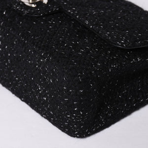 CHANEL Chanel Matelasse 25 W Flap W Chain Shoulder Bag No. 10 Coco Mark Tweed Leather Black Good Condition Used 4a001623