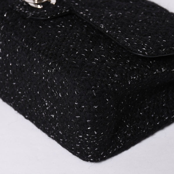 CHANEL Chanel Matelasse 25 W Flap W Chain Shoulder Bag No. 10 Coco Mark Tweed Leather Black Good Condition Used 4a001623