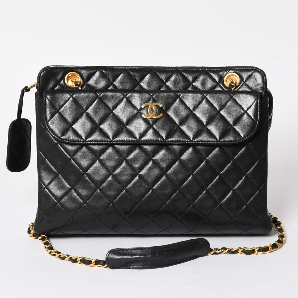 CHANEL Chain Tote Bag No. 1 Coco Mark Lambskin Quilted Black Gold Hardware Good Condition Used 4a001635