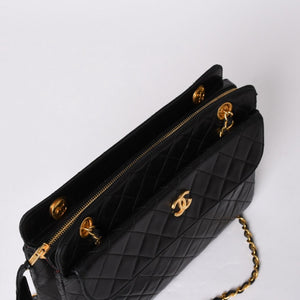 CHANEL Chain Tote Bag No. 1 Coco Mark Lambskin Quilted Black Gold Hardware Good Condition Used 4a001635