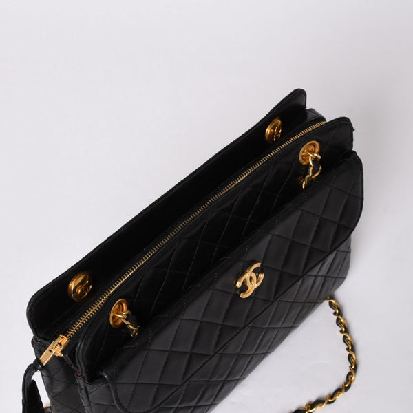 CHANEL Chain Tote Bag No. 1 Coco Mark Lambskin Quilted Black Gold Hardware Good Condition Used 4a001635