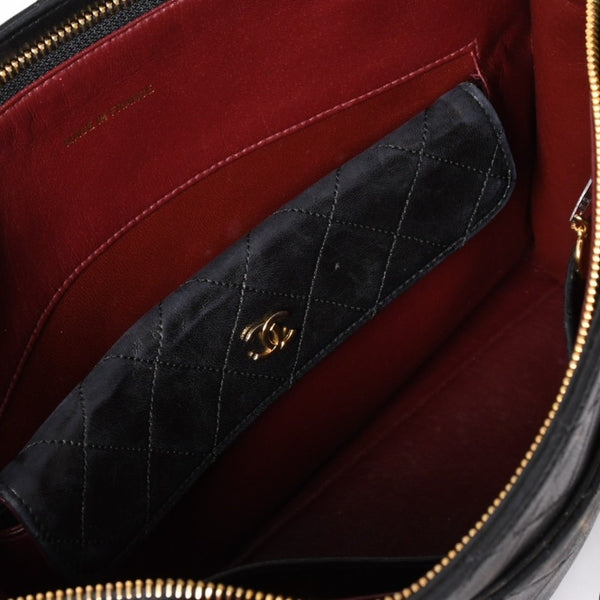 CHANEL Chain Tote Bag No. 1 Coco Mark Lambskin Quilted Black Gold Hardware Good Condition Used 4a001635