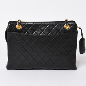 CHANEL Chain Tote Bag No. 1 Coco Mark Lambskin Quilted Black Gold Hardware Good Condition Used 4a001635