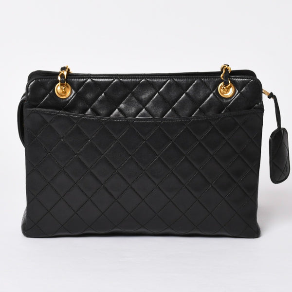 CHANEL Chain Tote Bag No. 1 Coco Mark Lambskin Quilted Black Gold Hardware Good Condition Used 4a001635