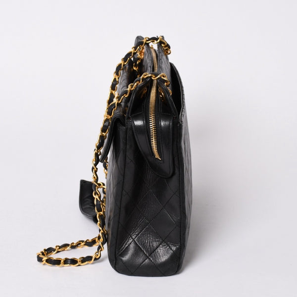 CHANEL Chain Tote Bag No. 1 Coco Mark Lambskin Quilted Black Gold Hardware Good Condition Used 4a001635