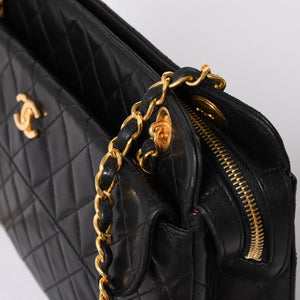 CHANEL Chain Tote Bag No. 1 Coco Mark Lambskin Quilted Black Gold Hardware Good Condition Used 4a001635