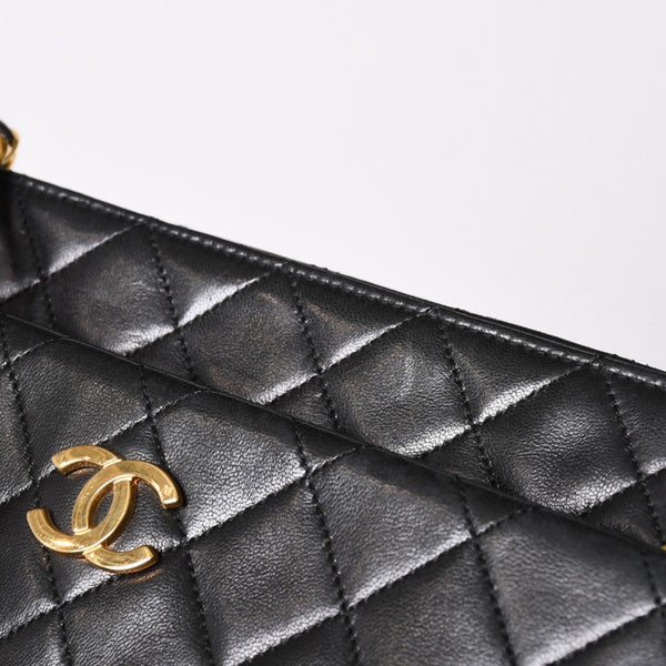 CHANEL Chain Tote Bag No. 1 Coco Mark Lambskin Quilted Black Gold Hardware Good Condition Used 4a001635