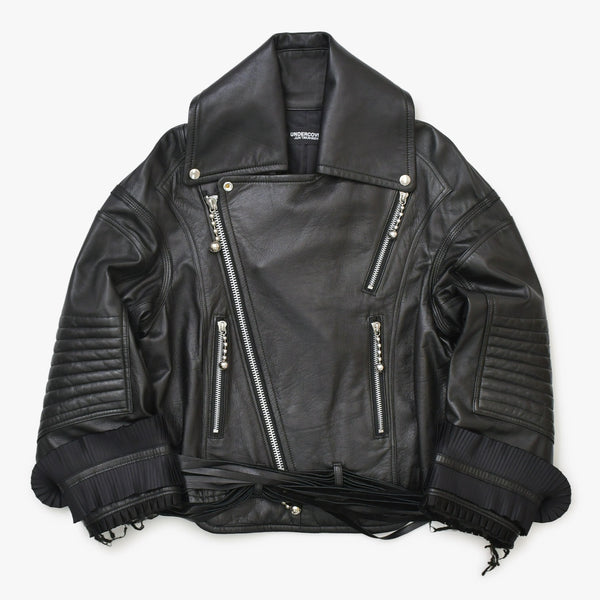 Very Good Condition UNDERCOVER JUN TAKAHASHI Leather Jacket Black UCV8201 Used 4a001637