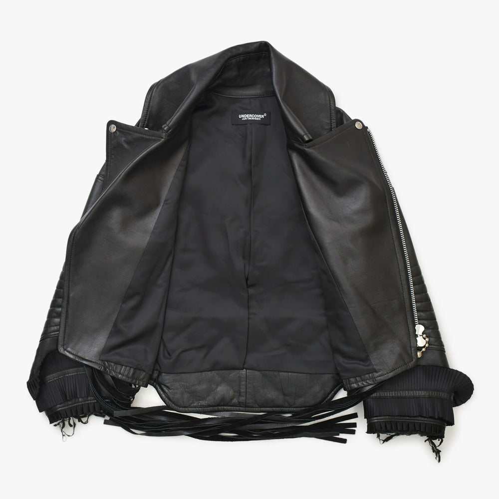 Very Good Condition UNDERCOVER JUN TAKAHASHI Leather Jacket Black UCV8201 Used 4a001637