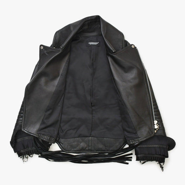 Very Good Condition UNDERCOVER JUN TAKAHASHI Leather Jacket Black UCV8201 Used 4a001637