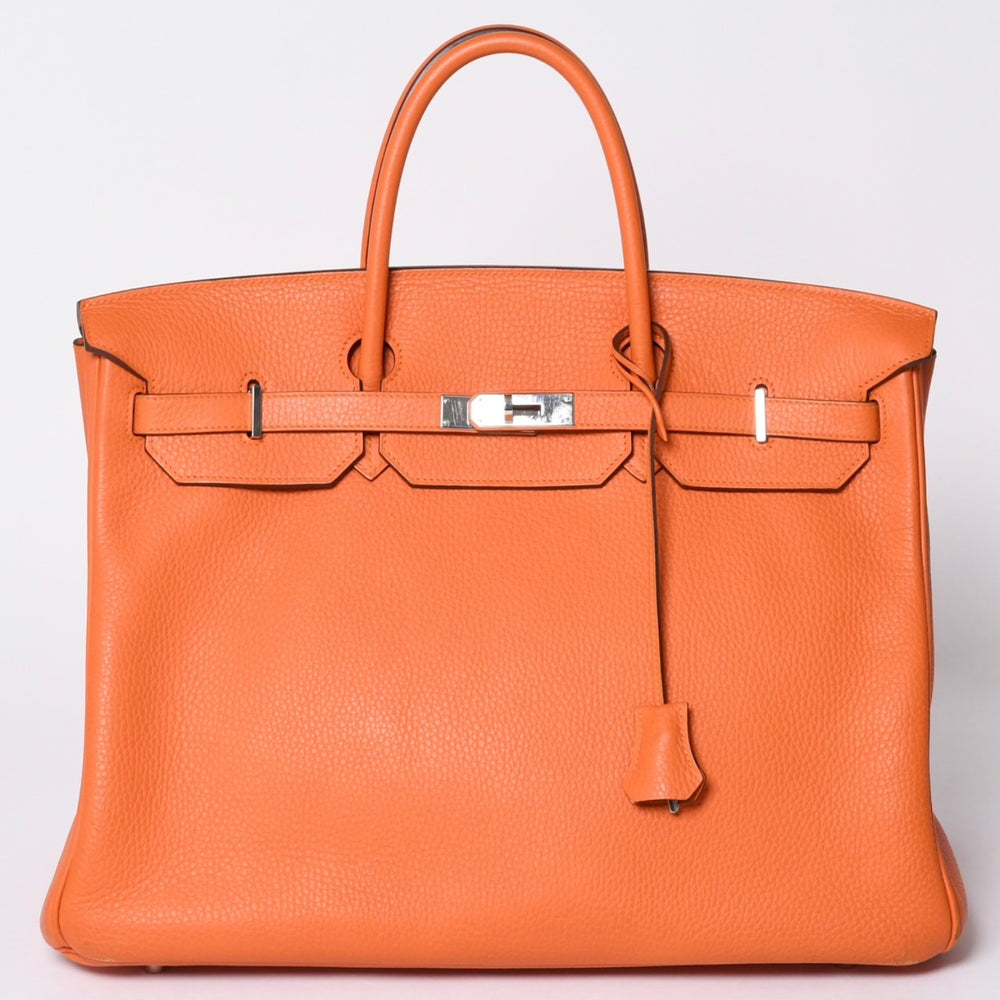 極美品 HERMES エルメス バーキン40 ハンドバッグ ◻︎R刻印 トゴ オレンジ シルバー金具 2014年 中古 4a001462