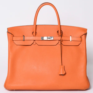 Mint condition HERMES Birkin 40 handbag ◻R stamp, Togo leather, orange, silver hardware, 2014, pre-owned, item number 4a001462