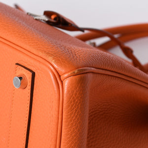 Mint condition HERMES Birkin 40 handbag ◻R stamp, Togo leather, orange, silver hardware, 2014, pre-owned, item number 4a001462