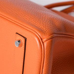 Mint condition HERMES Birkin 40 handbag ◻R stamp, Togo leather, orange, silver hardware, 2014, pre-owned, item number 4a001462