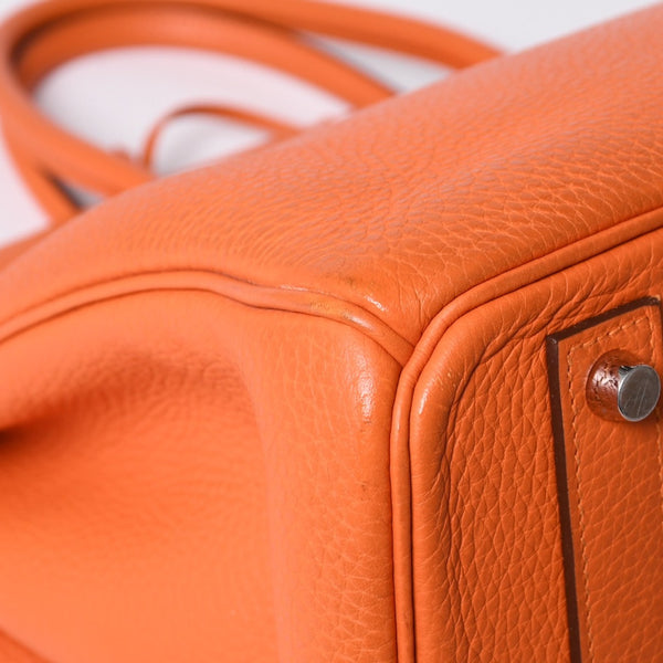 Mint condition HERMES Birkin 40 handbag ◻R stamp, Togo leather, orange, silver hardware, 2014, pre-owned, item number 4a001462