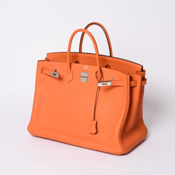 Mint condition HERMES Birkin 40 handbag ◻R stamp, Togo leather, orange, silver hardware, 2014, pre-owned, item number 4a001462