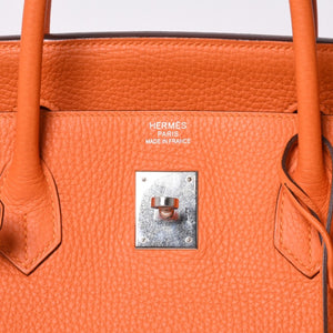 Mint condition HERMES Birkin 40 handbag ◻R stamp, Togo leather, orange, silver hardware, 2014, pre-owned, item number 4a001462