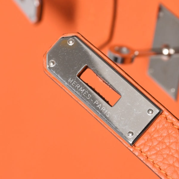 Mint condition HERMES Birkin 40 handbag ◻R stamp, Togo leather, orange, silver hardware, 2014, pre-owned, item number 4a001462
